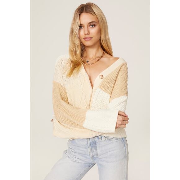 RAILS Cream Off-White Patchwork Mixed Cables V-Neck Reese Cardigan Size Xs - Picture 1 of 16
